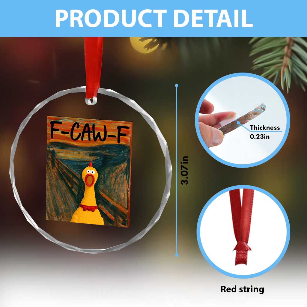 F Caw F Screaming Chicken Crystal Glass Ornament Funny Fawk Off Meme - Wonder Print Shop