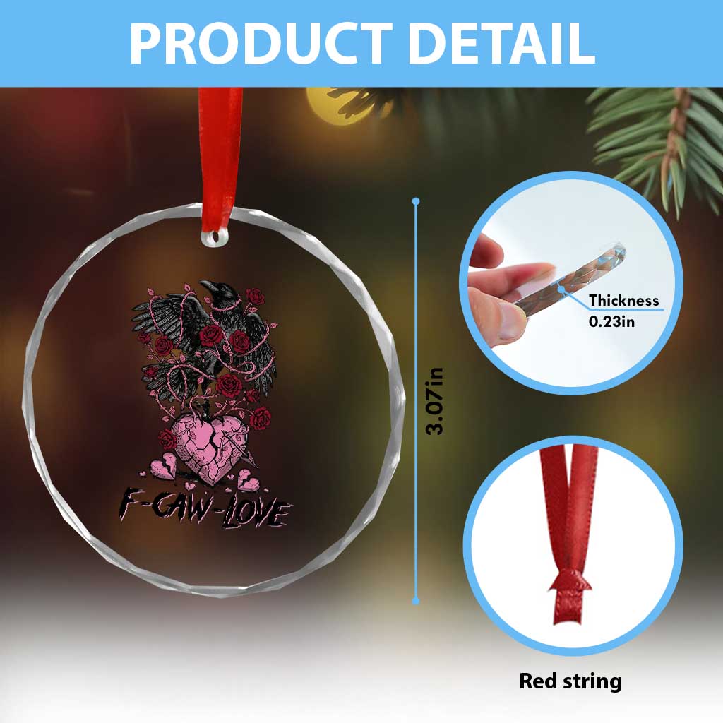 F Caw Love Crystal Glass Ornament Funny Anti Valentines Day Gothic Bird Meme
