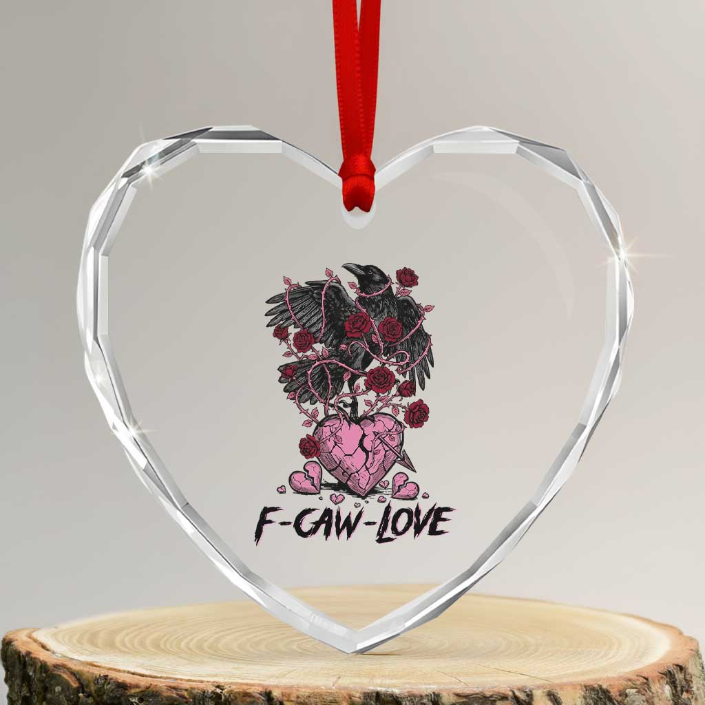 F Caw Love Heart Crystal Glass Ornament Funny Anti Valentines Day Gothic Bird Meme