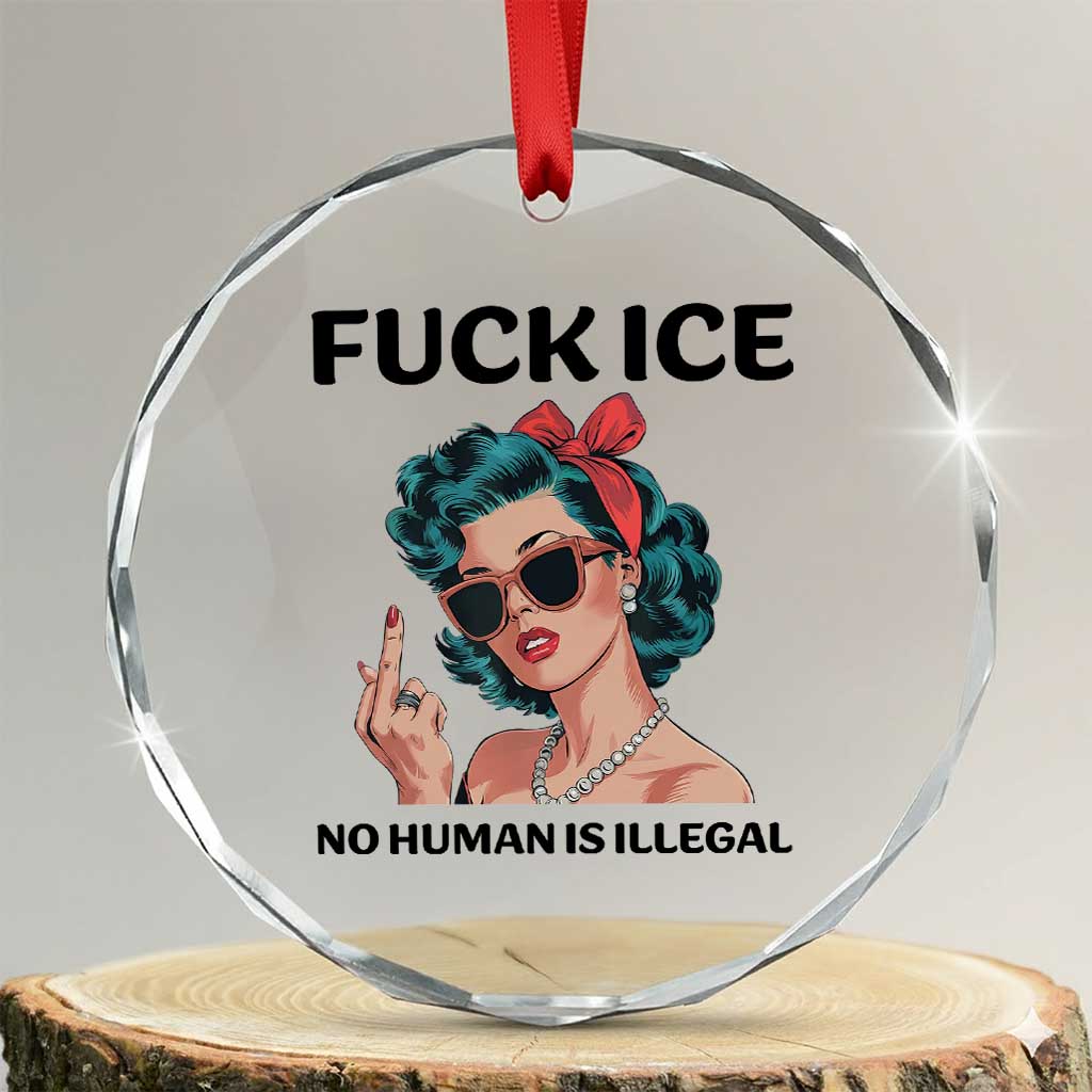 F Ice No Human Is Illegal Crystal Glass Ornament Feminist Pop Art Against Ice Protest Resistance