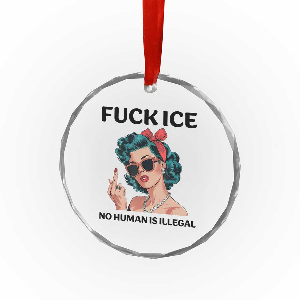 F Ice No Human Is Illegal Crystal Glass Ornament Feminist Pop Art Against Ice Protest Resistance