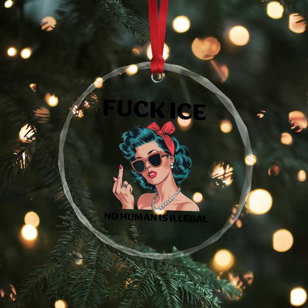 F Ice No Human Is Illegal Crystal Glass Ornament Feminist Pop Art Against Ice Protest Resistance