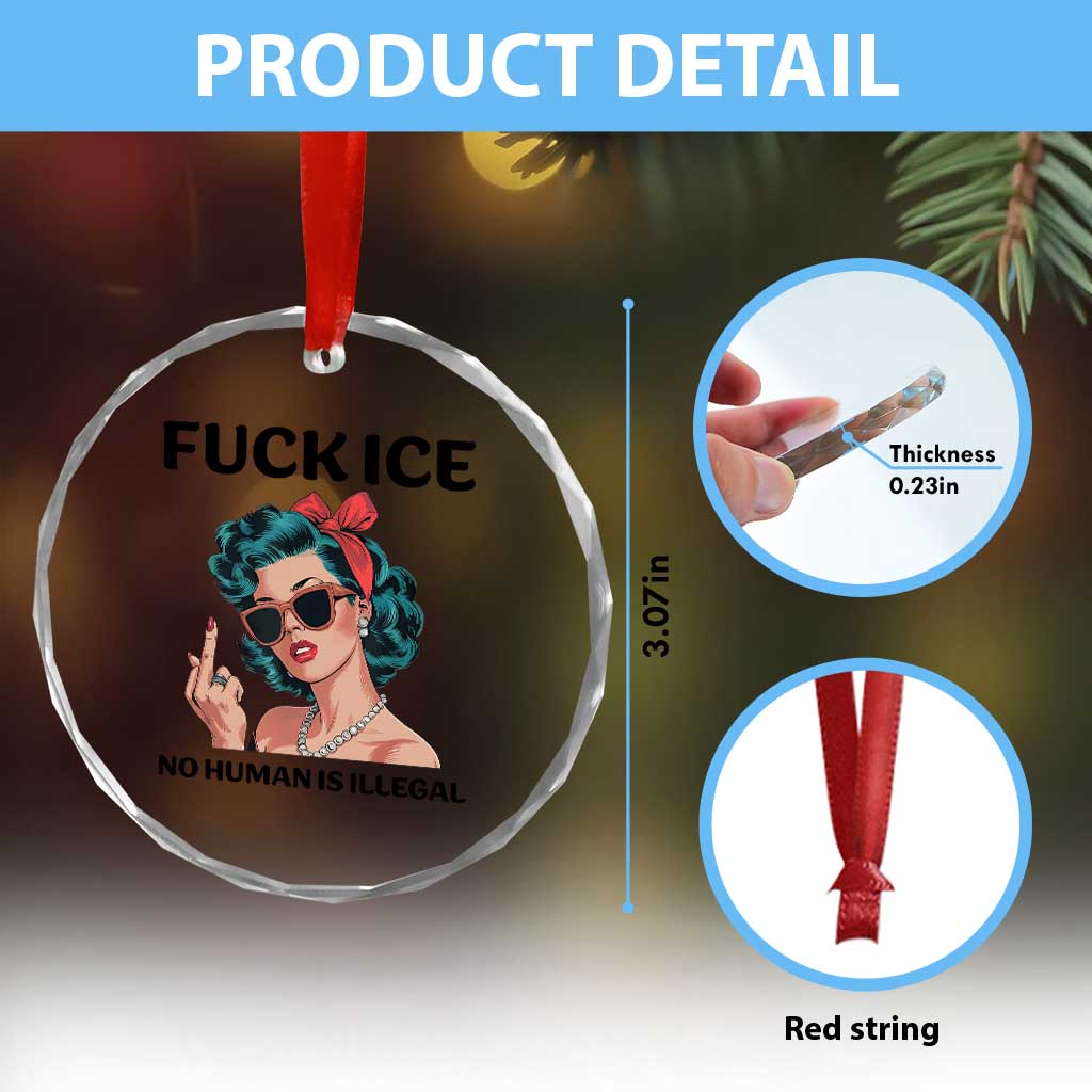 F Ice No Human Is Illegal Crystal Glass Ornament Feminist Pop Art Against Ice Protest Resistance