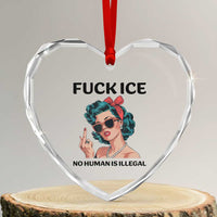 F Ice No Human Is Illegal Heart Crystal Glass Ornament Feminist Pop Art Against Ice Protest Resistance