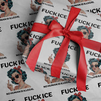 F Ice No Human Is Illegal Wrapping Paper Roll Feminist Pop Art Against Ice Protest Resistance