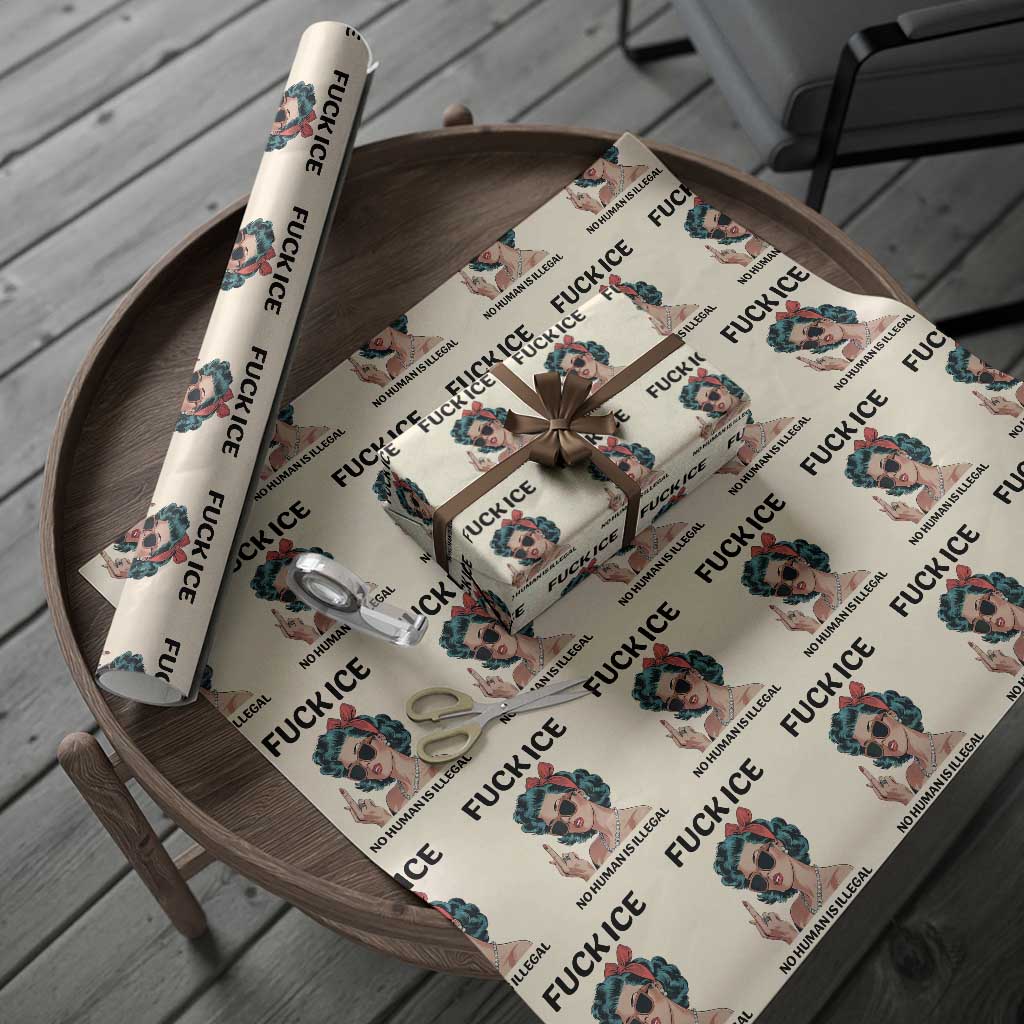F Ice No Human Is Illegal Wrapping Paper Roll Feminist Pop Art Against Ice Protest Resistance
