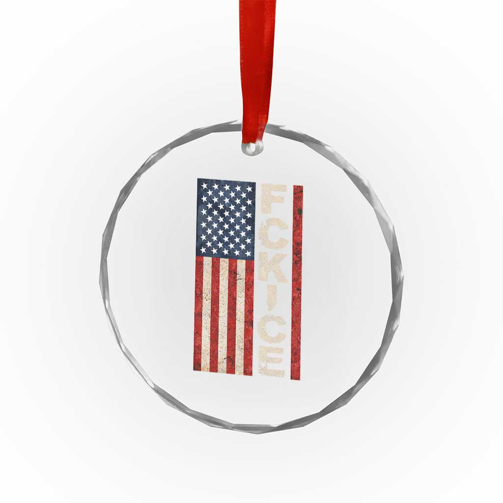 F Ice Retro Distressed American Flag Crystal Glass Ornament Patriotic Against Ice Justice Protest Resistance