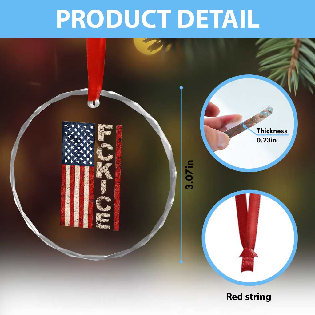 F Ice Retro Distressed American Flag Crystal Glass Ornament Patriotic Against Ice Justice Protest Resistance