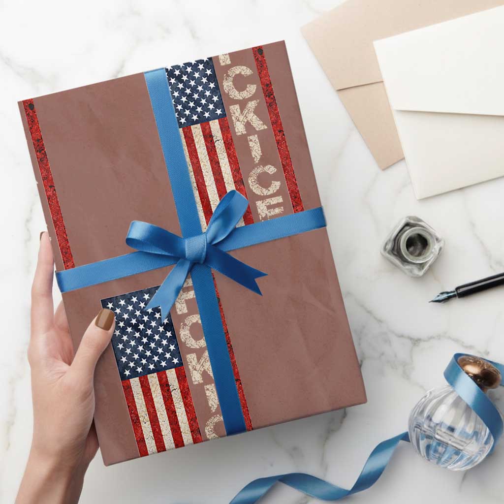 F Ice Retro Distressed American Flag Wrapping Paper Roll Patriotic Against Ice Justice Protest Resistance