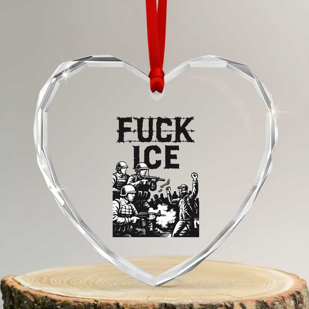 F Ice Riot Protest Graphic Heart Crystal Glass Ornament Political Resistance Against Ice Violence