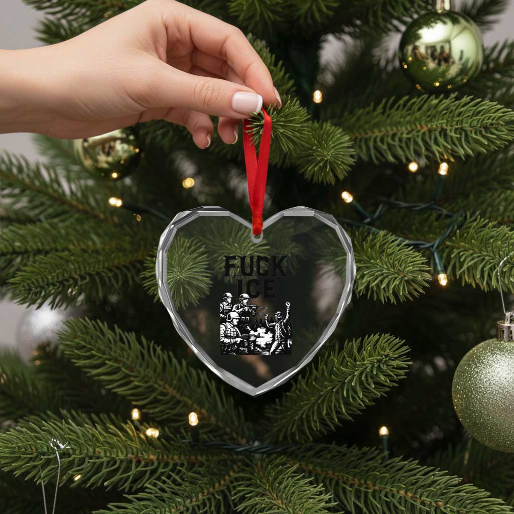 F Ice Riot Protest Graphic Heart Crystal Glass Ornament Political Resistance Against Ice Violence