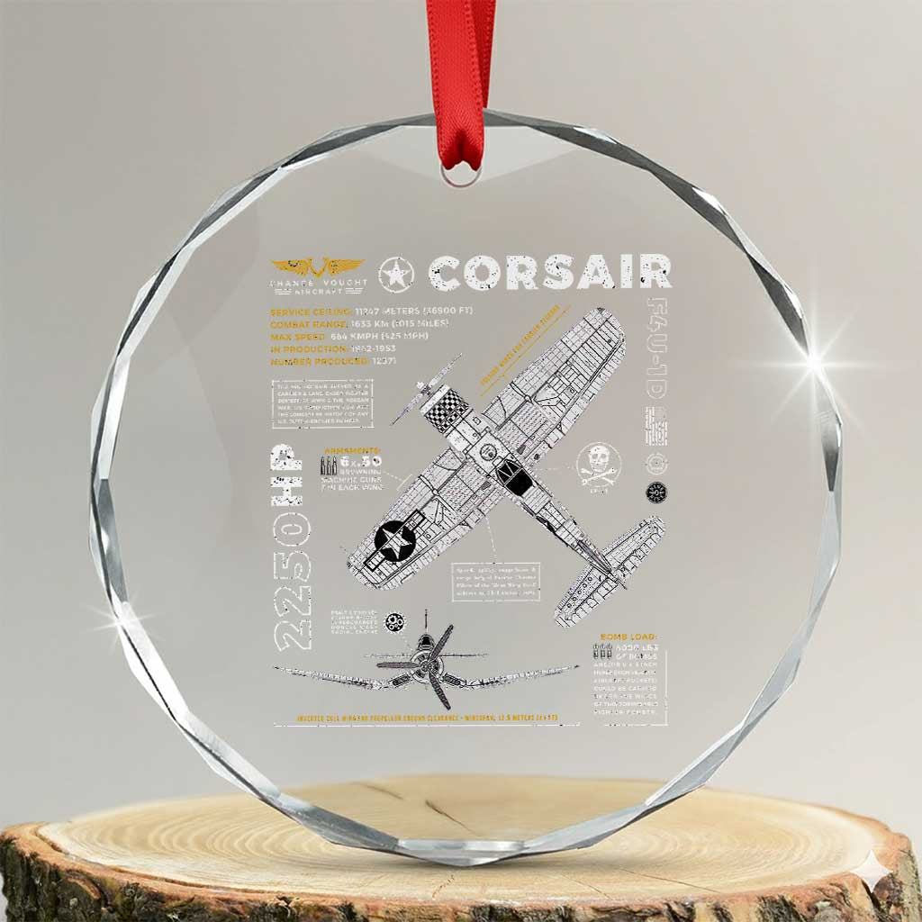 F4U Corsair Crystal Glass Ornament WW2 Fighter Plane US WWII Warbird Vintage TS02