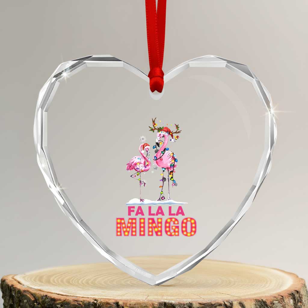 Fa La La Mingo Flamingo Hawaiian Xmas Heart Crystal Glass Ornament - Wonder Print Shop
