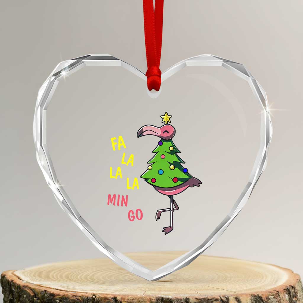 Fa La La Mingo Flamingo Hawaiian Xmas Tree Heart Crystal Glass Ornament - Wonder Print Shop