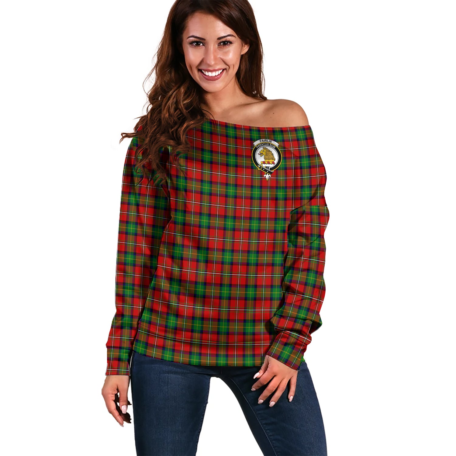 fairlie-modern-clan-tartan-off-shoulder-sweater-family-crest-sweater-for-women