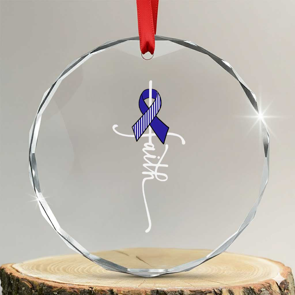 Faith ALS Awareness Crystal Glass Ornament Blue Ribbon Motivational