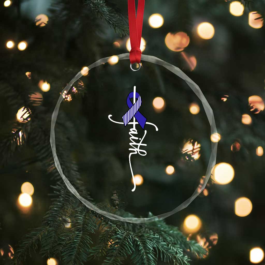 Faith ALS Awareness Crystal Glass Ornament Blue Ribbon Motivational