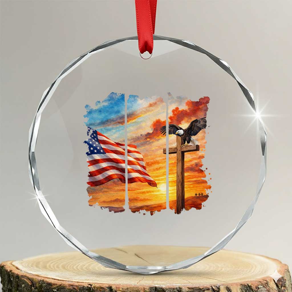 Faith And Freedom Christian American Flag Eagle Crystal Glass Ornament American Faith Pride