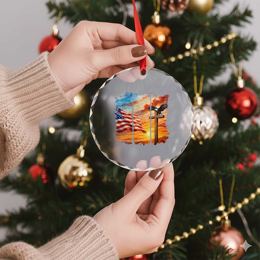 Faith And Freedom Christian American Flag Eagle Crystal Glass Ornament American Faith Pride