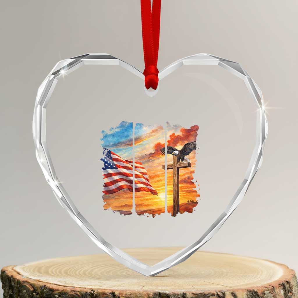 Faith And Freedom Christian American Flag Eagle Heart Crystal Glass Ornament American Faith Pride