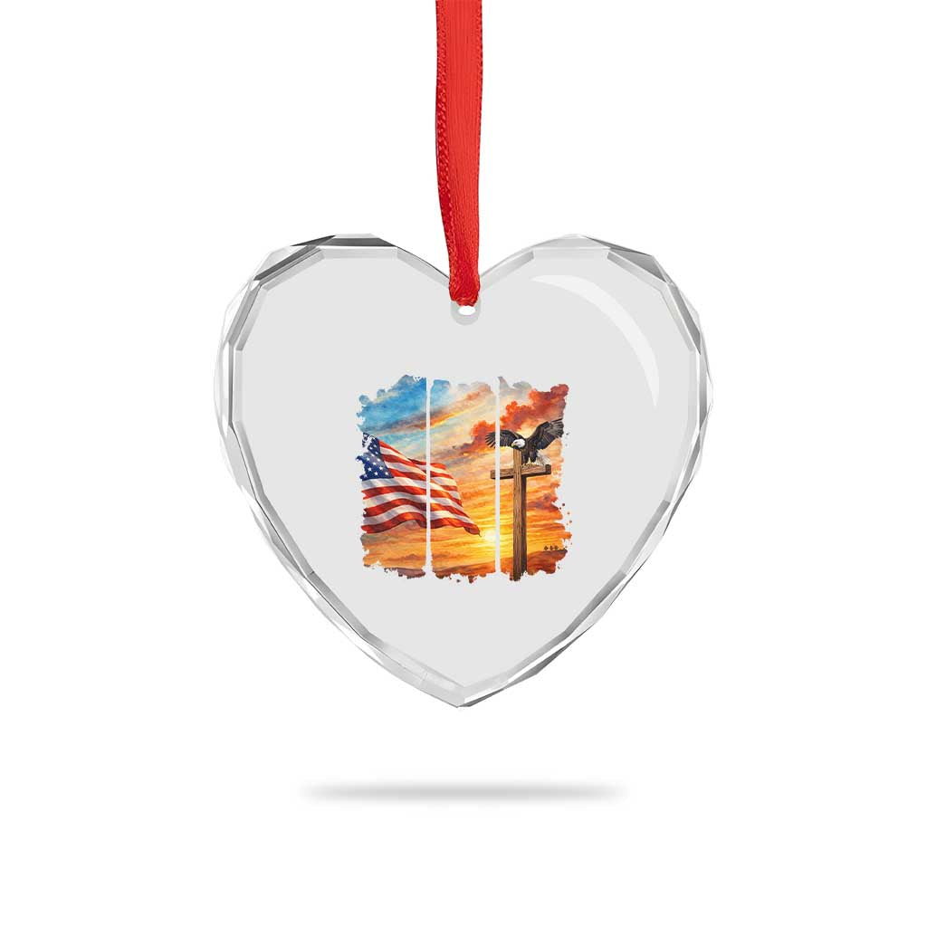 Faith And Freedom Christian American Flag Eagle Heart Crystal Glass Ornament American Faith Pride