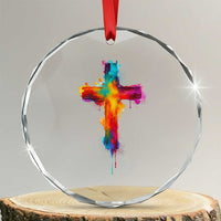 Faith Cross Crystal Glass Ornament Christian Believe Blessed By God Colorful Watercolor Graphic