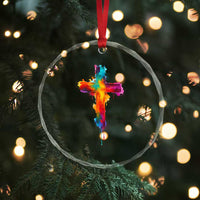 Faith Cross Crystal Glass Ornament Christian Believe Blessed By God Colorful Watercolor Graphic