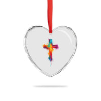 Faith Cross Heart Crystal Glass Ornament Christian Believe Blessed By God Colorful Watercolor Graphic