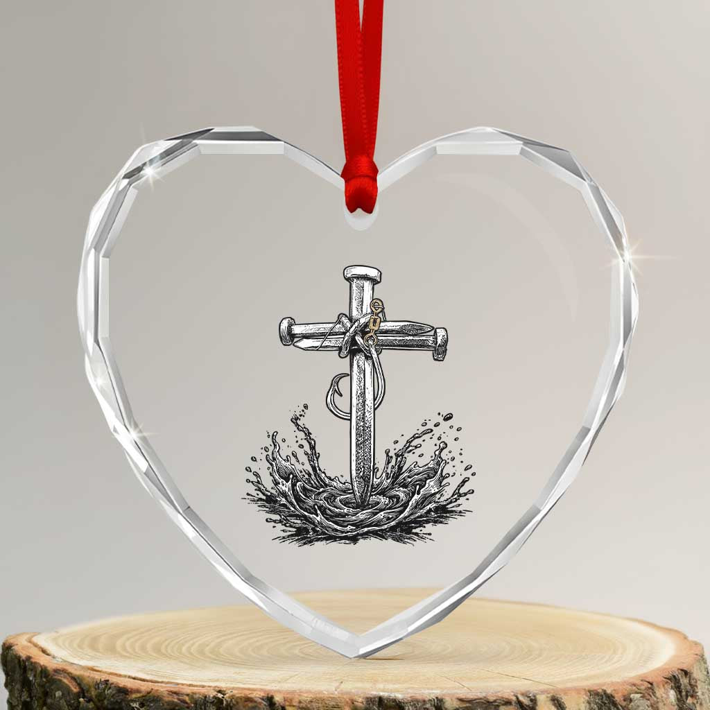 Faith Family Fishing Heart Crystal Glass Ornament Christian Jesus Cross Fathers Day Gift