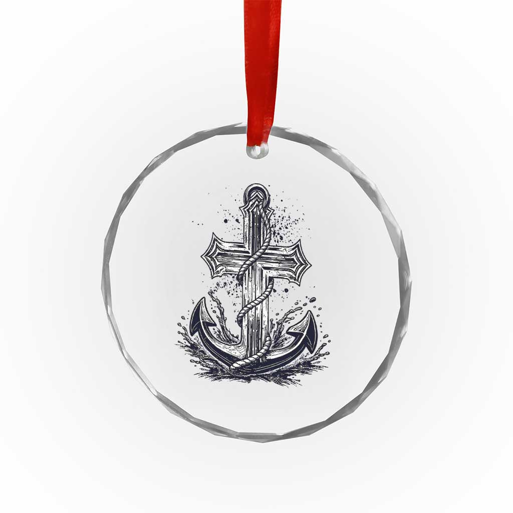 Faith Family Fishing Jesus Cross Anchor Crystal Glass Ornament Funny Christian Fisherman