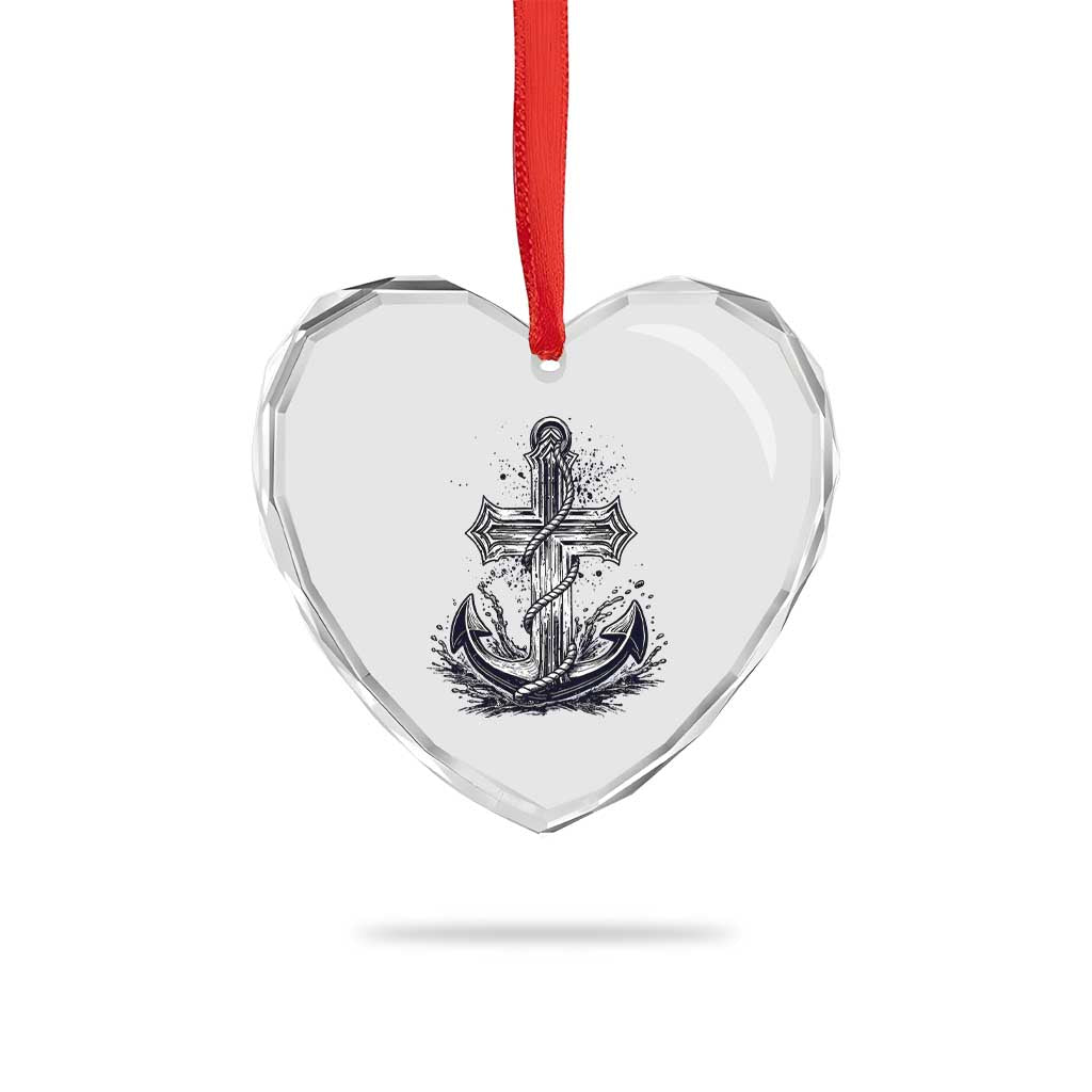 Faith Family Fishing Jesus Cross Anchor Heart Crystal Glass Ornament Funny Christian Fisherman
