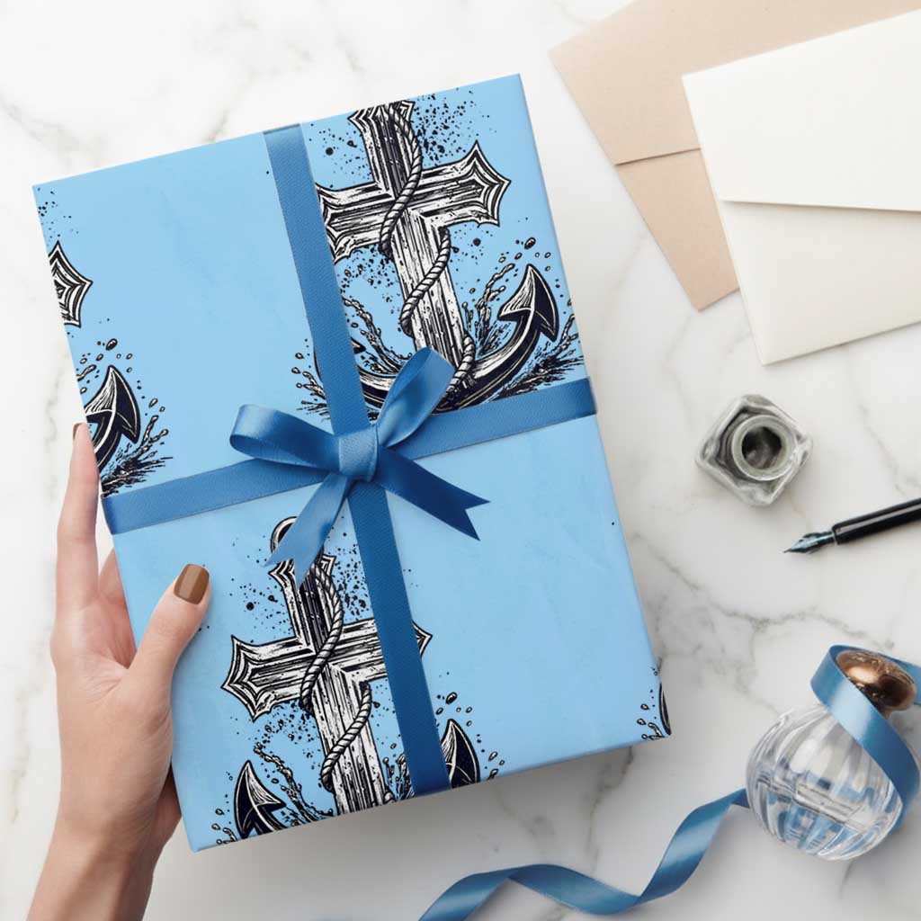 Faith Family Fishing Jesus Cross Anchor Wrapping Paper Roll Funny Christian Fisherman