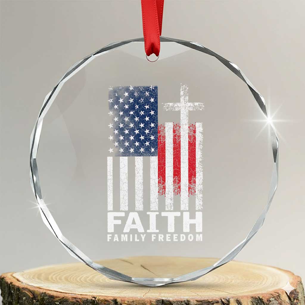 Faith Family Freedom Crystal Glass Ornament Charlie Kirk Patriotic Christian Vintage USA Flag TS10