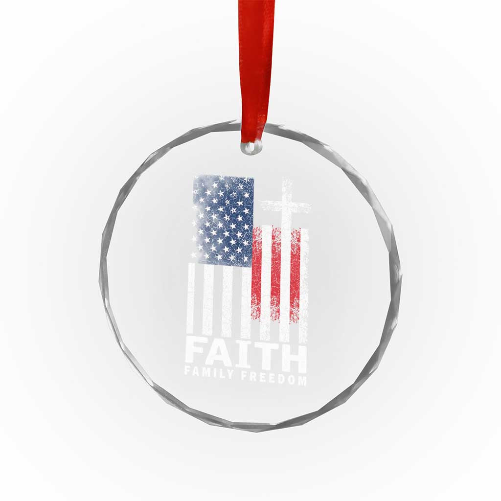 Faith Family Freedom Crystal Glass Ornament Charlie Kirk Patriotic Christian Vintage USA Flag TS10