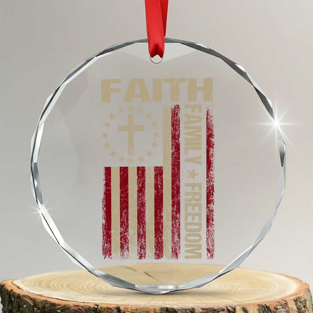 Faith Family Freedom Crystal Glass Ornament Patriotic Christian Vintage USA Flag TS10