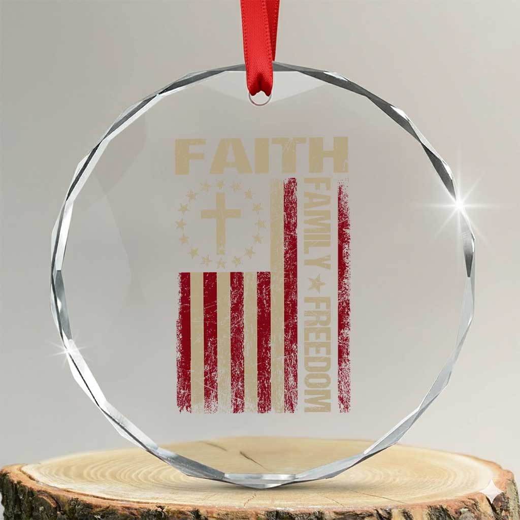 Faith Family Freedom Crystal Glass Ornament Patriotic Christian Vintage USA Flag TS10