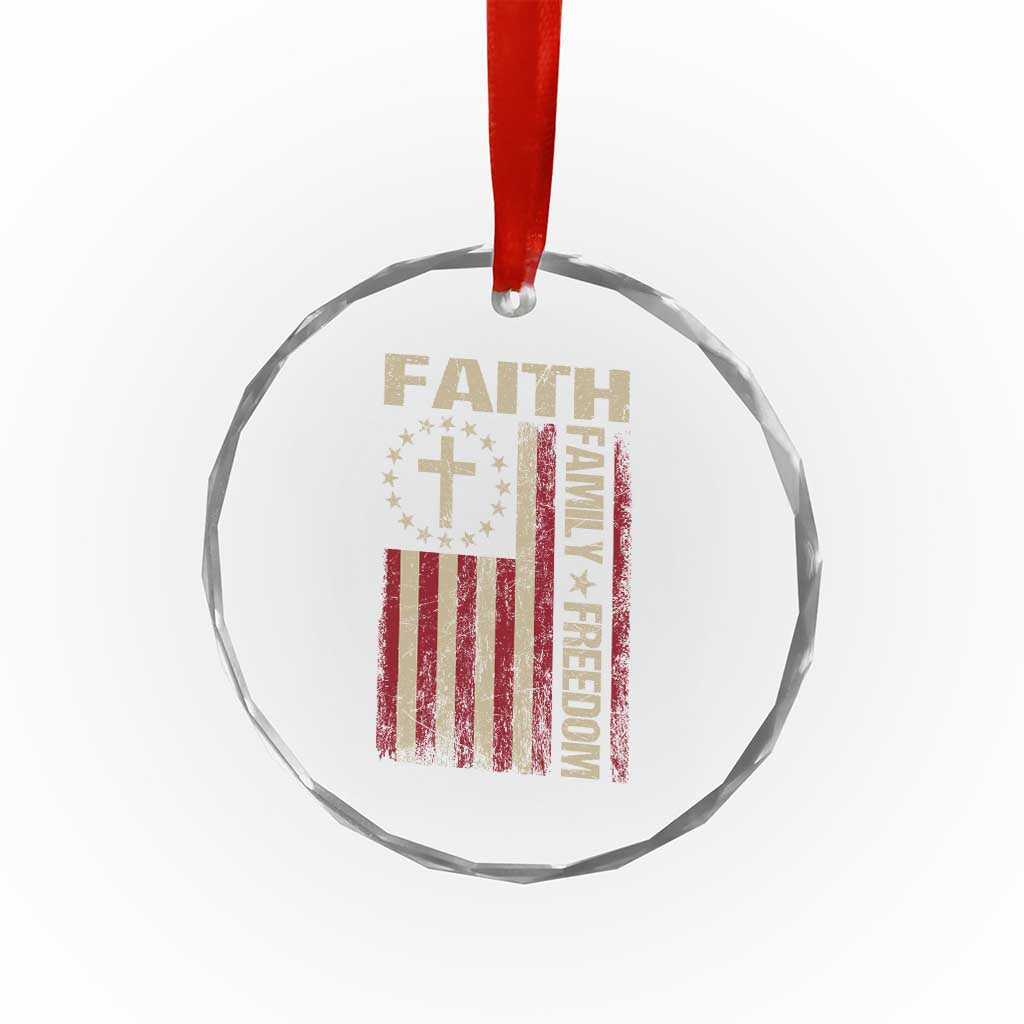 Faith Family Freedom Crystal Glass Ornament Patriotic Christian Vintage USA Flag TS10