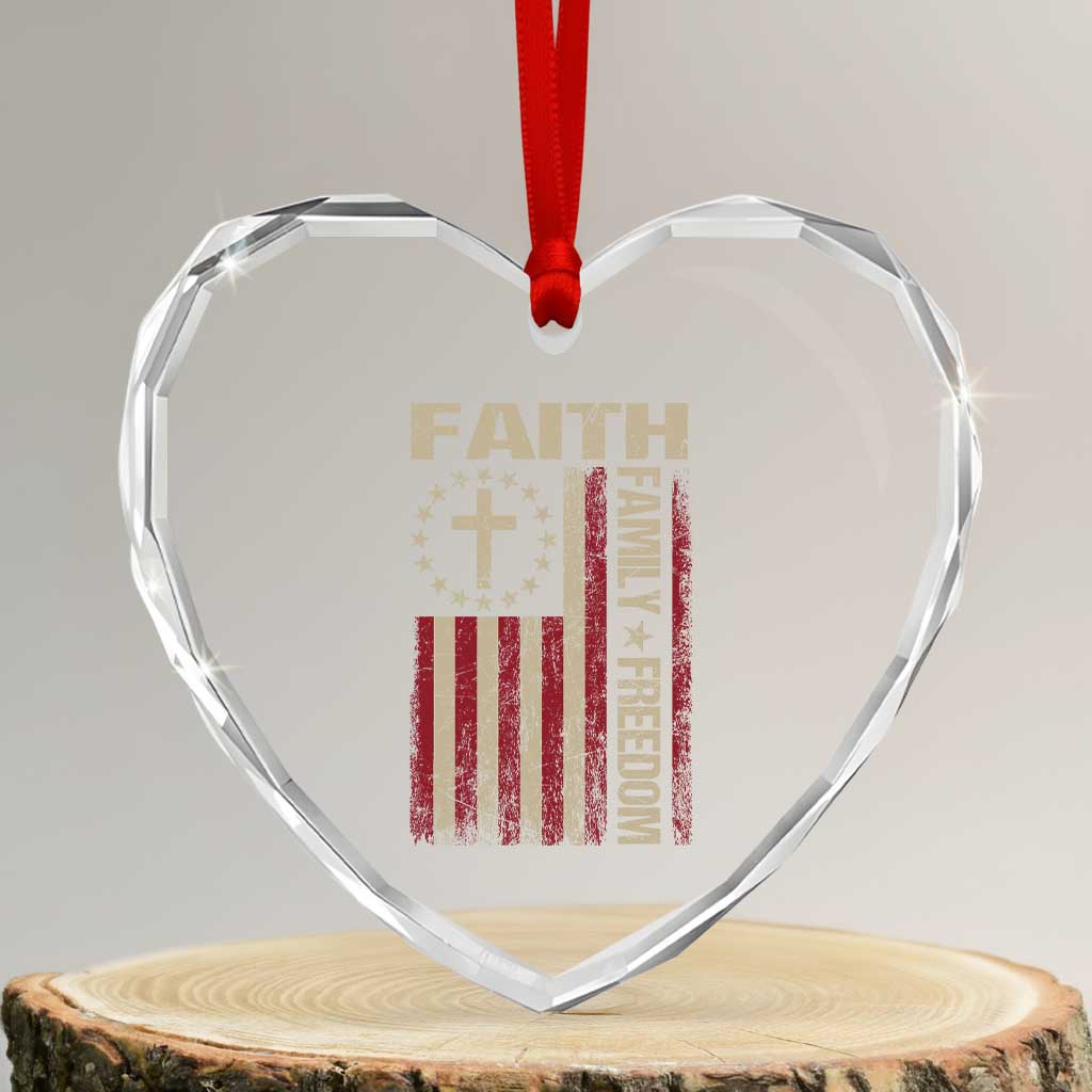 Faith Family Freedom Heart Crystal Glass Ornament Patriotic Christian Vintage USA Flag - Wonder Print Shop