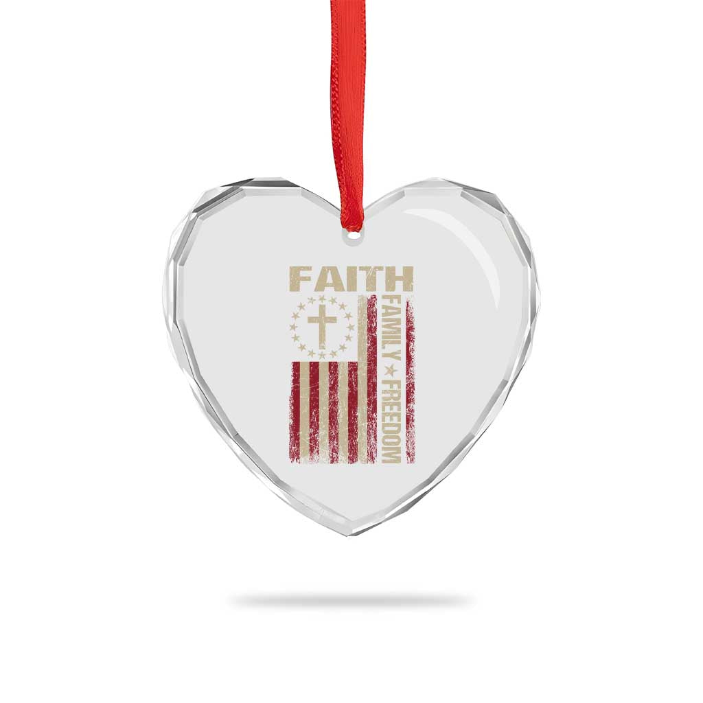Faith Family Freedom Heart Crystal Glass Ornament Patriotic Christian Vintage USA Flag - Wonder Print Shop