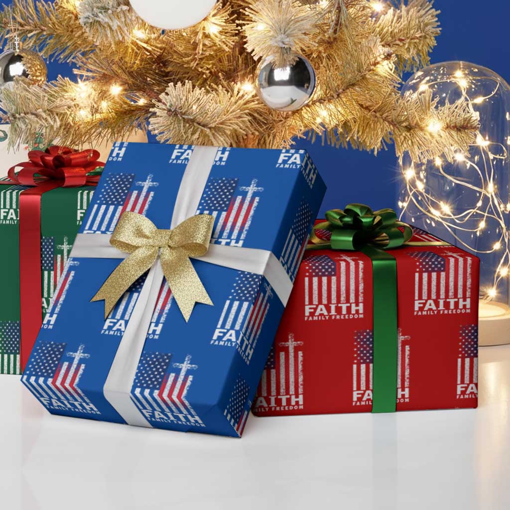 Faith Family Freedom Wrapping Paper Roll Charlie Kirk Patriotic Christian Vintage USA Flag - Wonder Print Shop