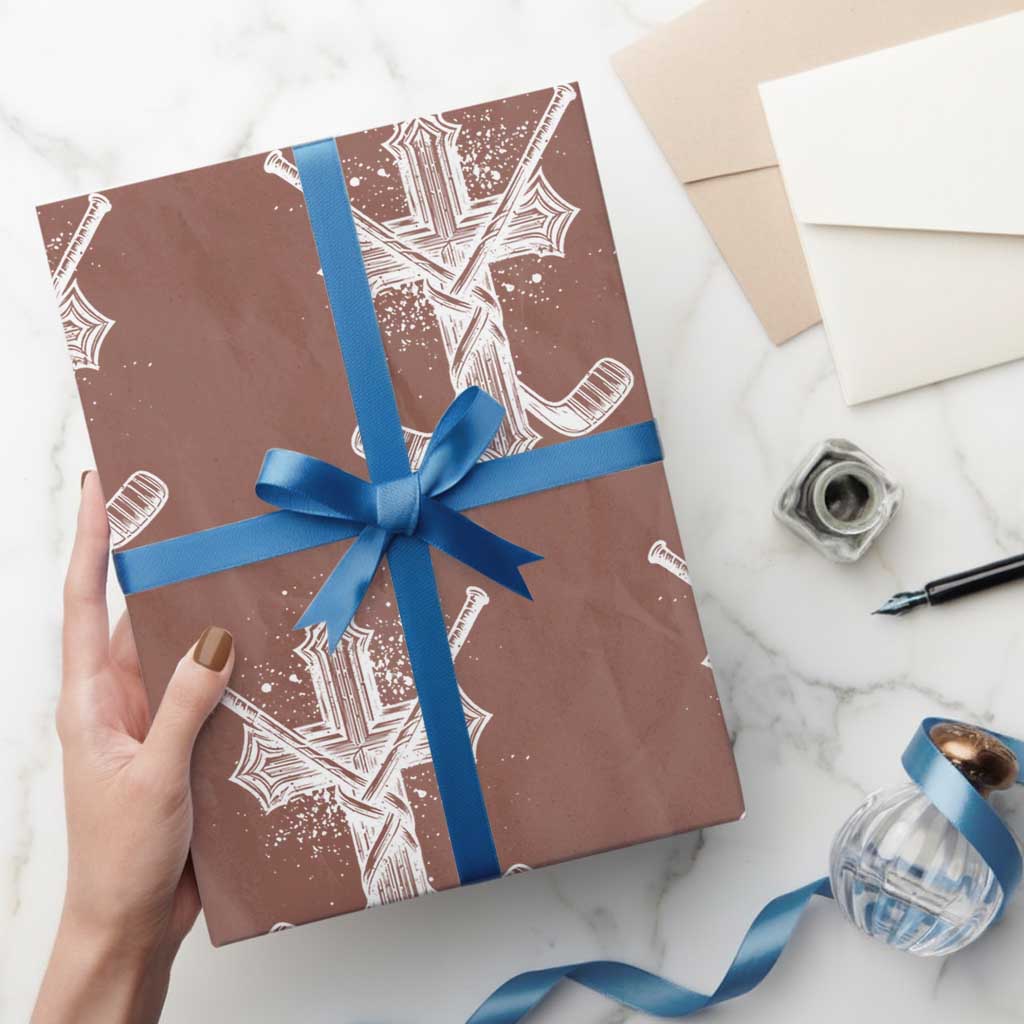 Faith Family Hockey Cross Wrapping Paper Roll Religious Ice Hockey Lover Gift - Wonder Print Shop