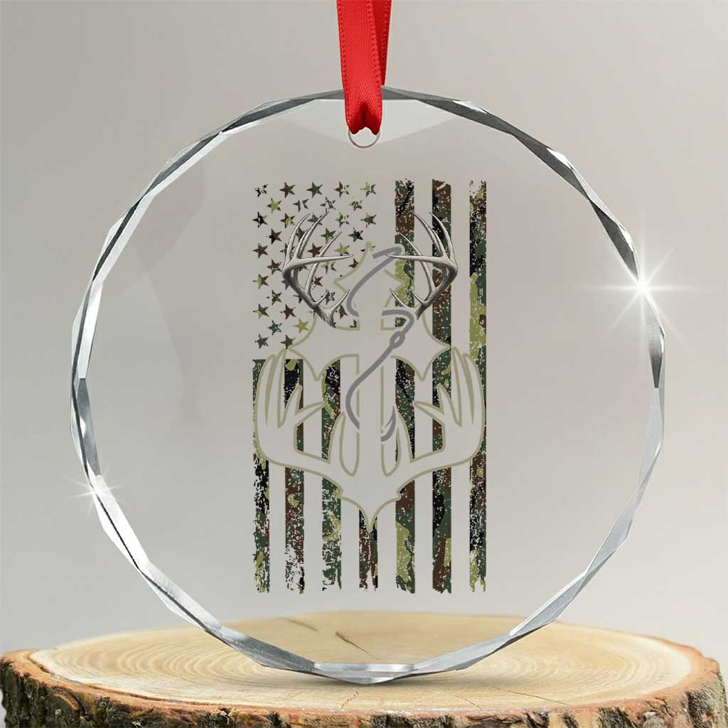 Faith Fishing Hunting Camo US Flag Cross With Hook Christian Crystal Glass Ornament - Wonder Print Shop
