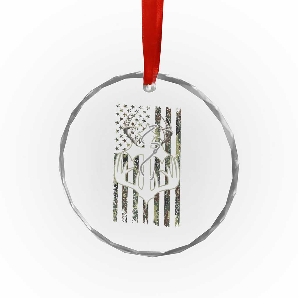 Faith Fishing Hunting Camo US Flag Cross With Hook Christian Crystal Glass Ornament TS11