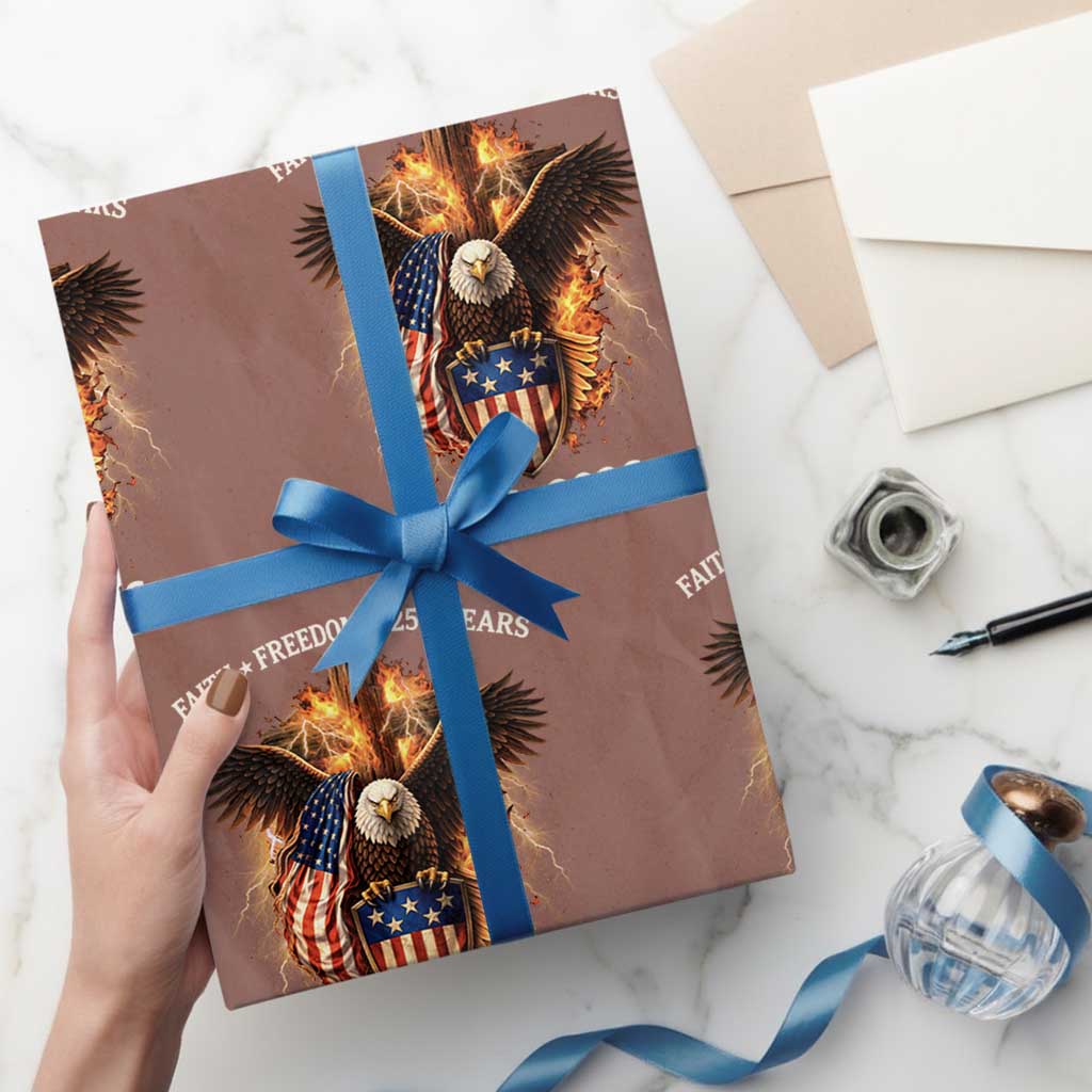 Faith Freedom 250 Years Wrapping Paper Roll Christian USA Independence 1776 2026 Bald Eagle