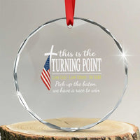 Faith Fueled Turning Point Crystal Glass Ornament Christian Patriot Cross and American Flag TS02
