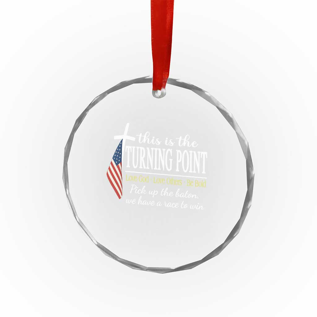 Faith Fueled Turning Point Crystal Glass Ornament Christian Patriot Cross and American Flag TS02
