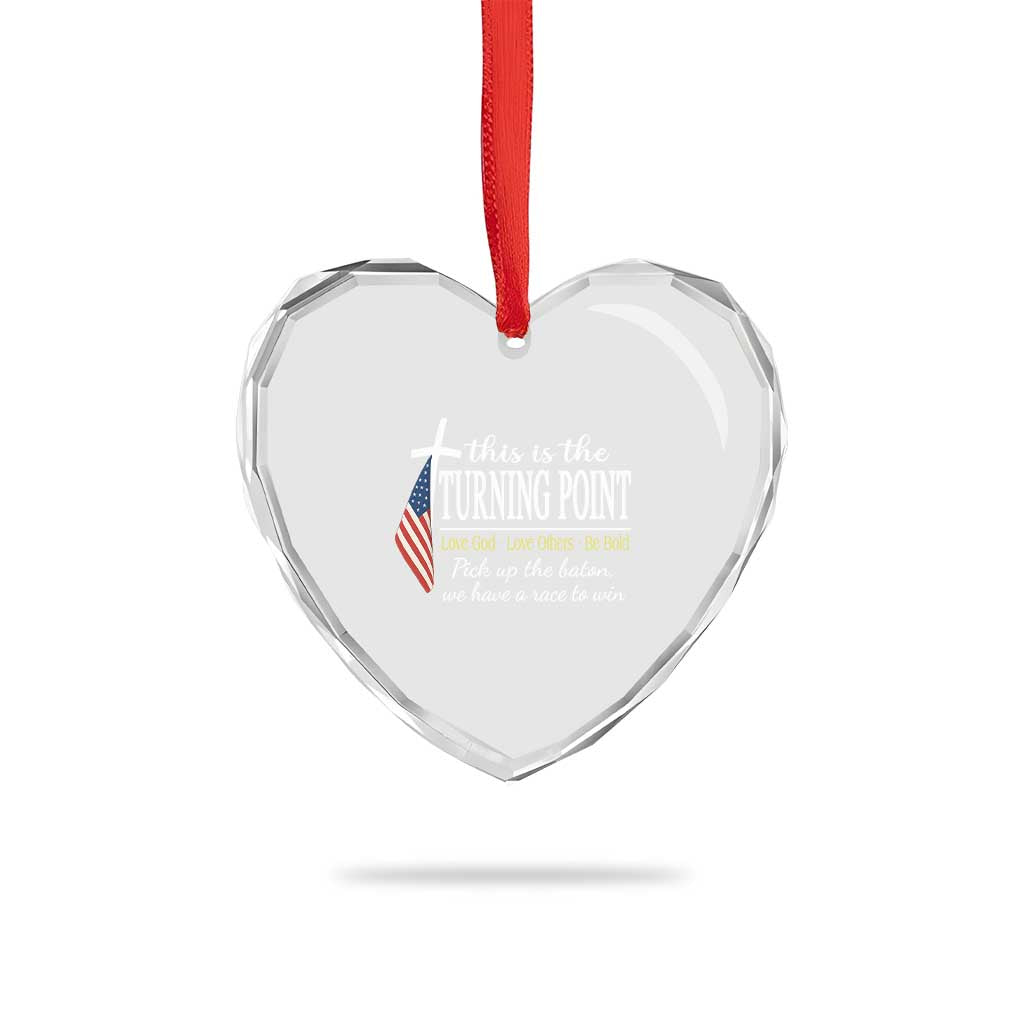 Faith Fueled Turning Point Heart Crystal Glass Ornament Christian Patriot Cross and American Flag - Wonder Print Shop