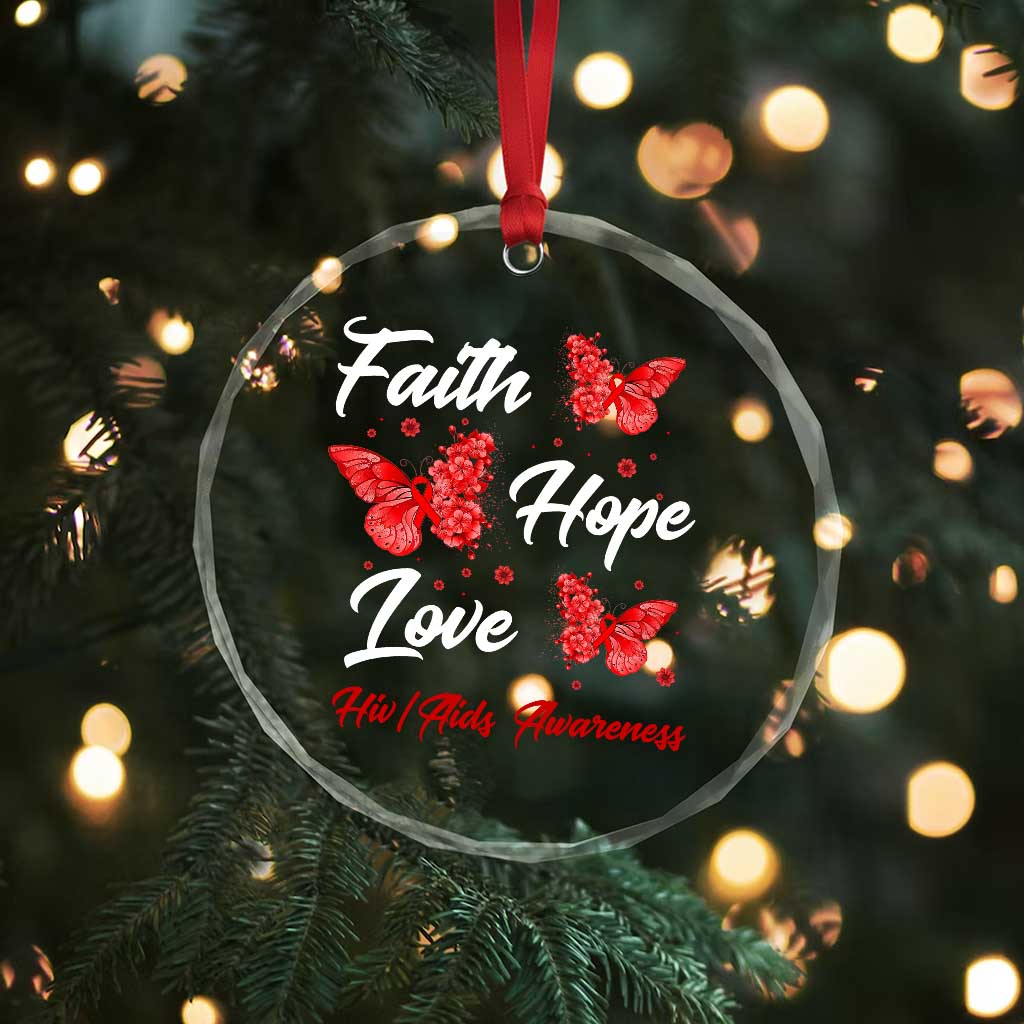 Faith Hope Love HIV AIDS Awareness Butterfly Gift Crystal Glass Ornament - Wonder Print Shop