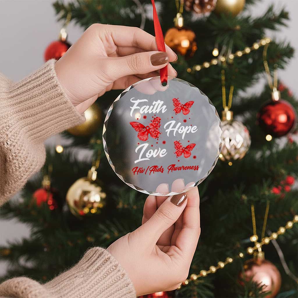 Faith Hope Love HIV AIDS Awareness Butterfly Gift Crystal Glass Ornament - Wonder Print Shop