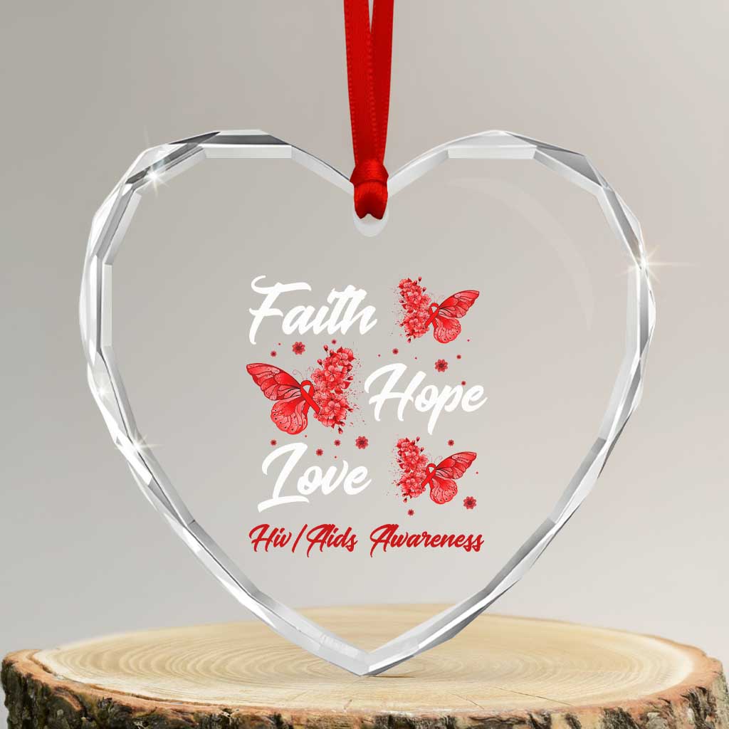 Faith Hope Love HIV AIDS Awareness Butterfly Gift Heart Crystal Glass Ornament - Wonder Print Shop